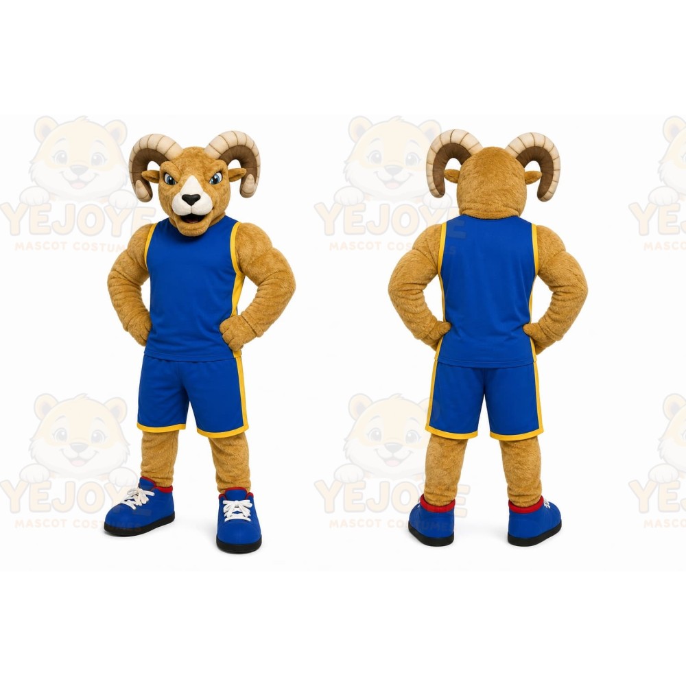 Brown Ram Mascot Costume with Custom Logo