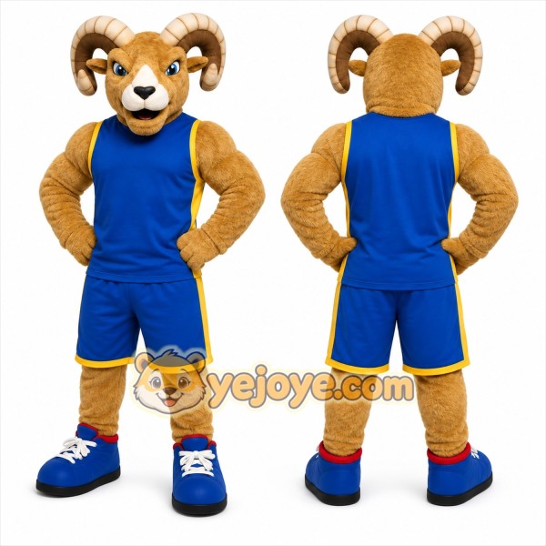 Brown Ram Mascot Costume with Custom Logo