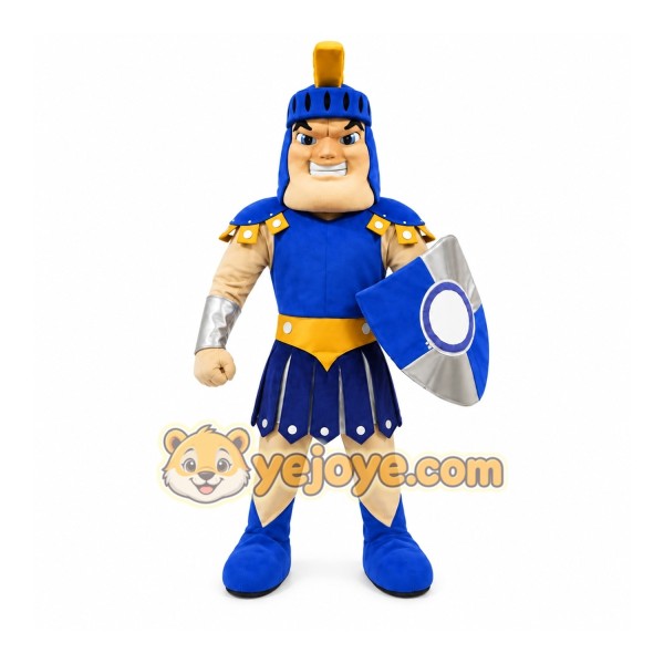 Blue Roman Warrior Mascot Costume with Custom Logo