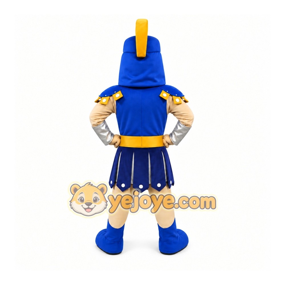 Blue Roman Warrior Mascot Costume with Custom Logo