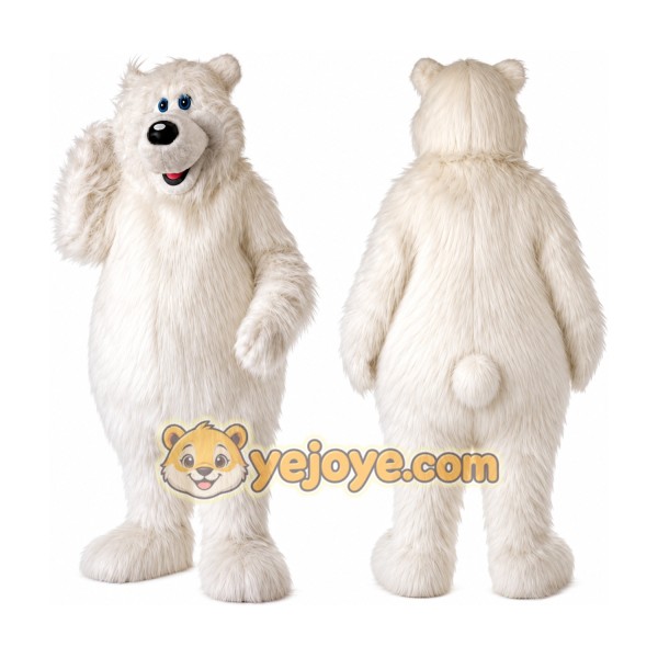 White Bear Mascot Costume with Custom Logo