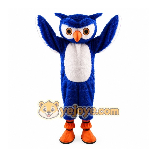 Blue Owl Mascot Costume with Custom Logo