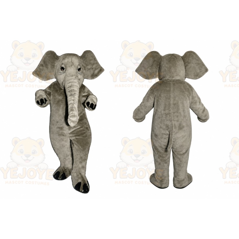 Gray Elephant Mascot Costume with Custom Logo