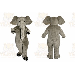 Gray Elephant Mascot Costume with Custom Logo