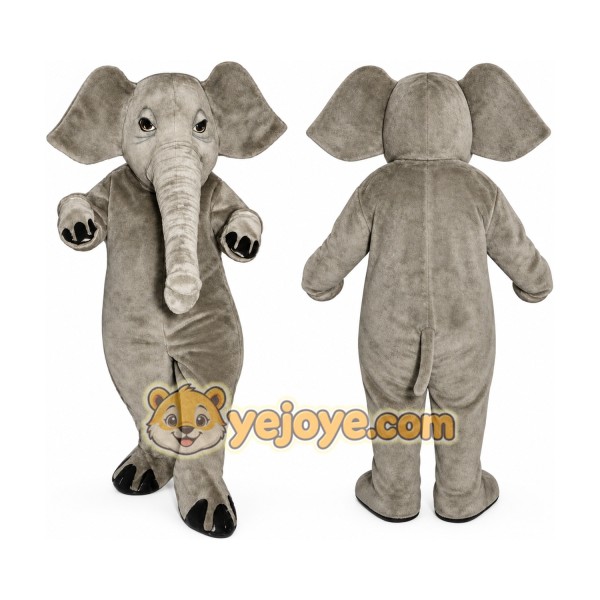 Gray Elephant Mascot Costume with Custom Logo