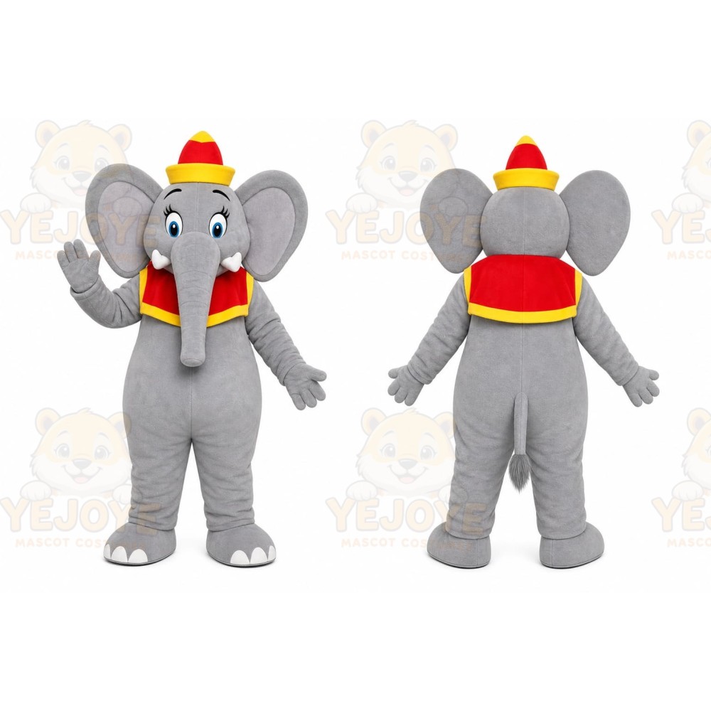 Gray Elephant Mascot Costume with Custom Logo