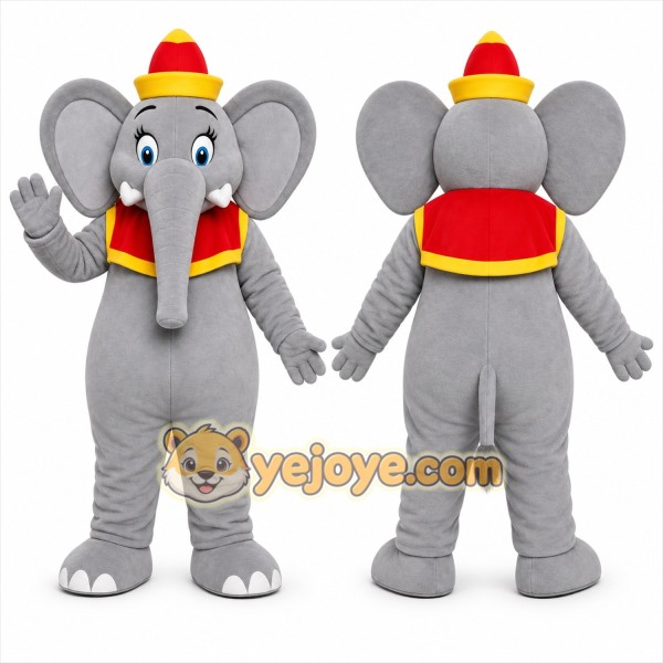 Gray Elephant Mascot Costume with Custom Logo