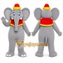 Gray Elephant Mascot Costume with Custom Logo