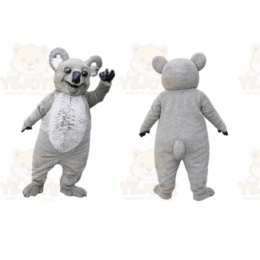 Gray Koala Mascot Costume with Custom Logo
