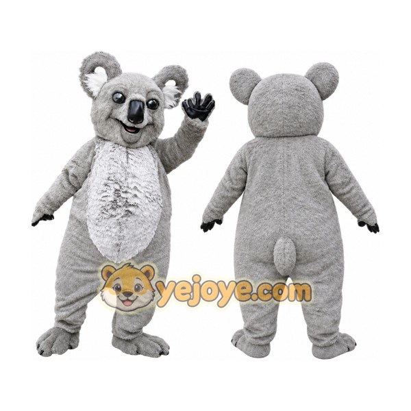 Gray Koala Mascot Costume with Custom Logo