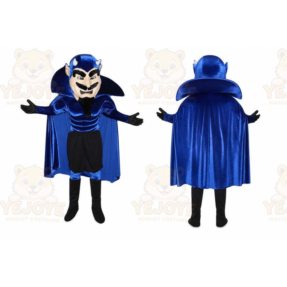 Blue Superhero Mascot Costume with Custom Logo