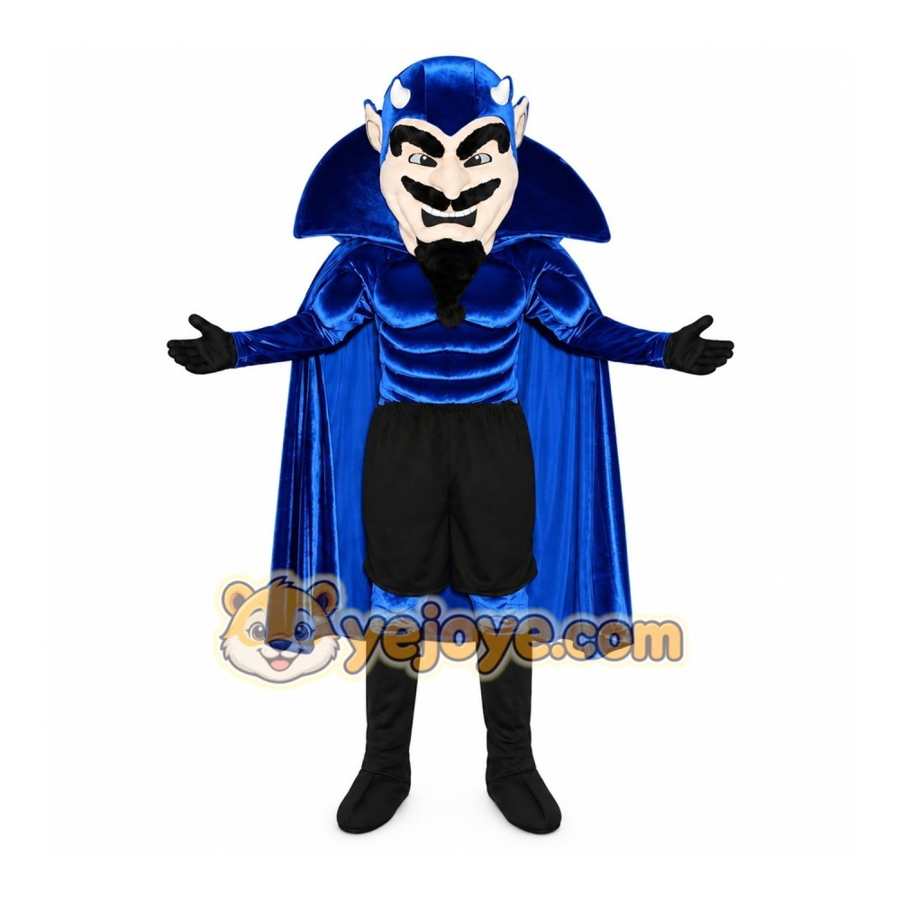 Blue Superhero Mascot Costume with Custom Logo