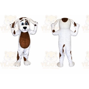 White Dog Mascot Costume with Custom Logo