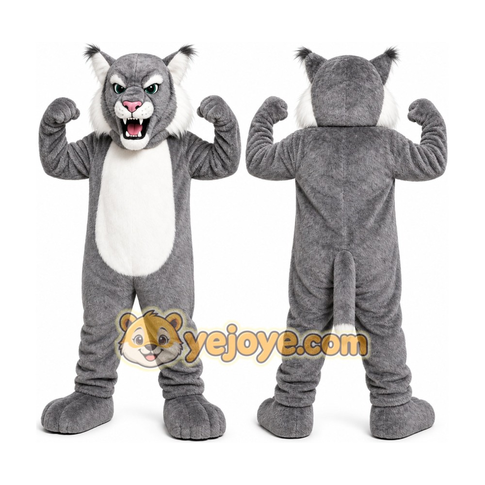 Gray Lynx Mascot Costume with Custom Logo Gray Lynx Mascot Costume with Custom Logo