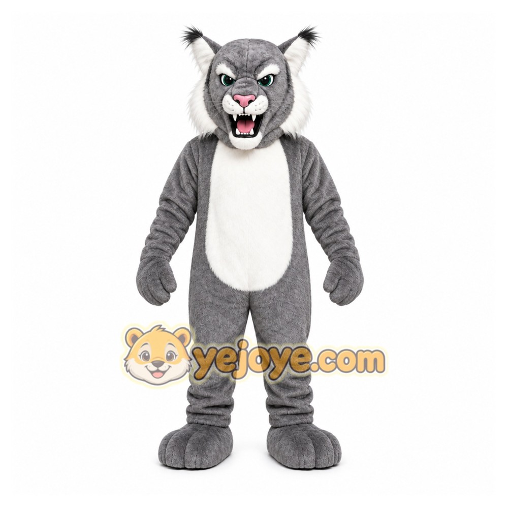 Gray Lynx Mascot Costume with Custom Logo Gray Lynx Mascot Costume with Custom Logo