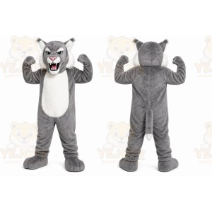 Gray Cougar Mascot Costume with Custom Logo