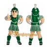 Green Roman Warrior Mascot Costume with Custom Logo