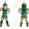 Green Roman Warrior Mascot Costume with Custom Logo