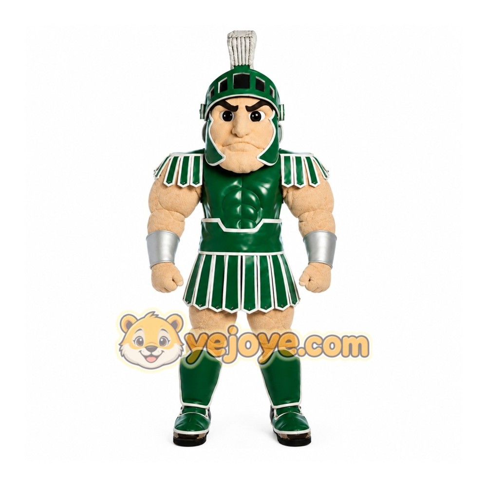 Green Roman Warrior Mascot Costume with Custom Logo