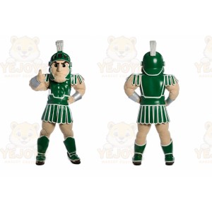 Green Roman Warrior Mascot Costume with Custom Logo