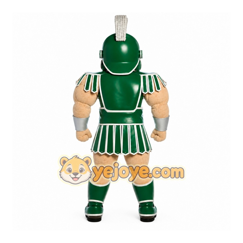 Green Roman Warrior Mascot Costume with Custom Logo