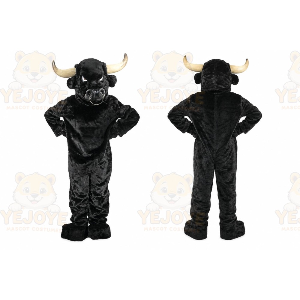 Black Bull Mascot Costume with Custom Logo