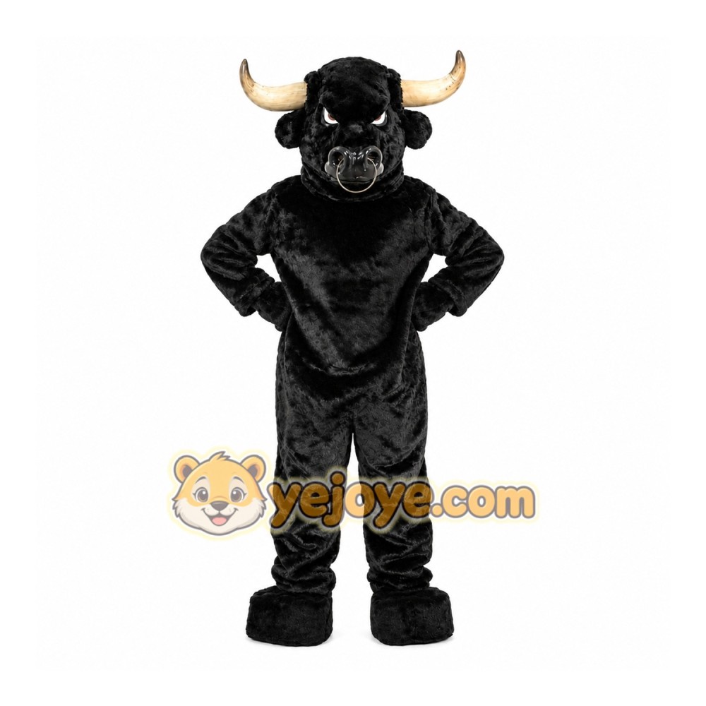 Black Bull Mascot Costume with Custom Logo Black Bull Mascot Costume with Custom Logo
