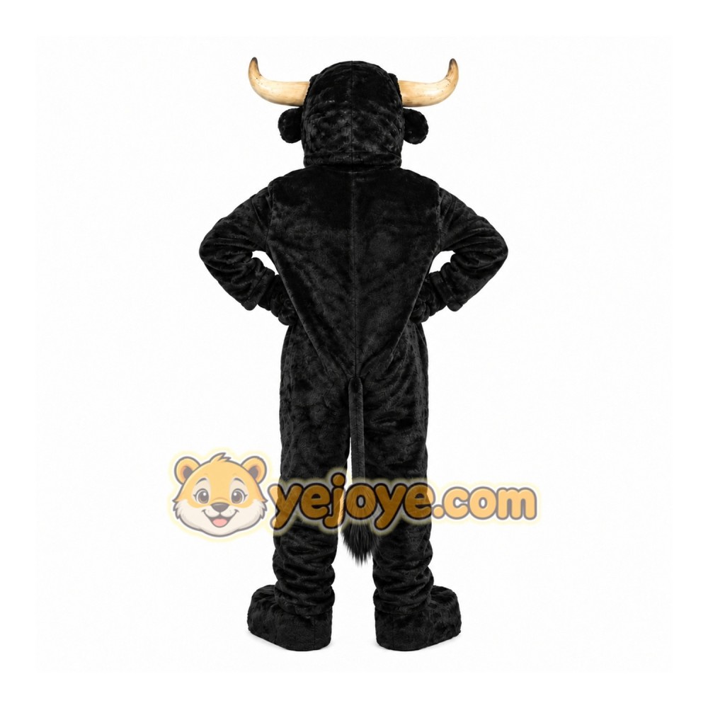 Black Bull Mascot Costume with Custom Logo Black Bull Mascot Costume with Custom Logo