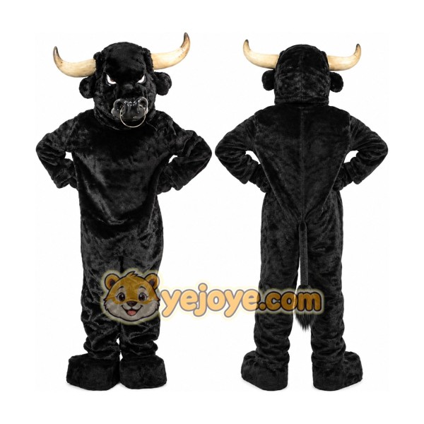 Black Bull Mascot Costume with Custom Logo