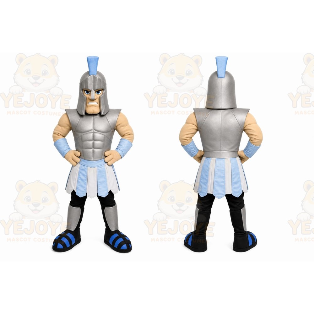 Gray Roman Warrior Mascot Costume with Custom Logo