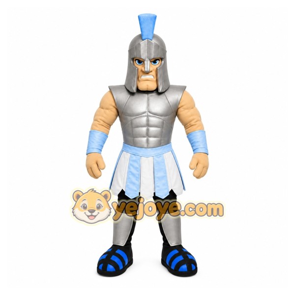 Gray Roman Warrior Mascot Costume with Custom Logo