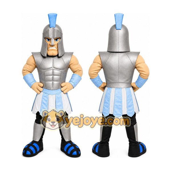 Gray Roman Warrior Mascot Costume with Custom Logo