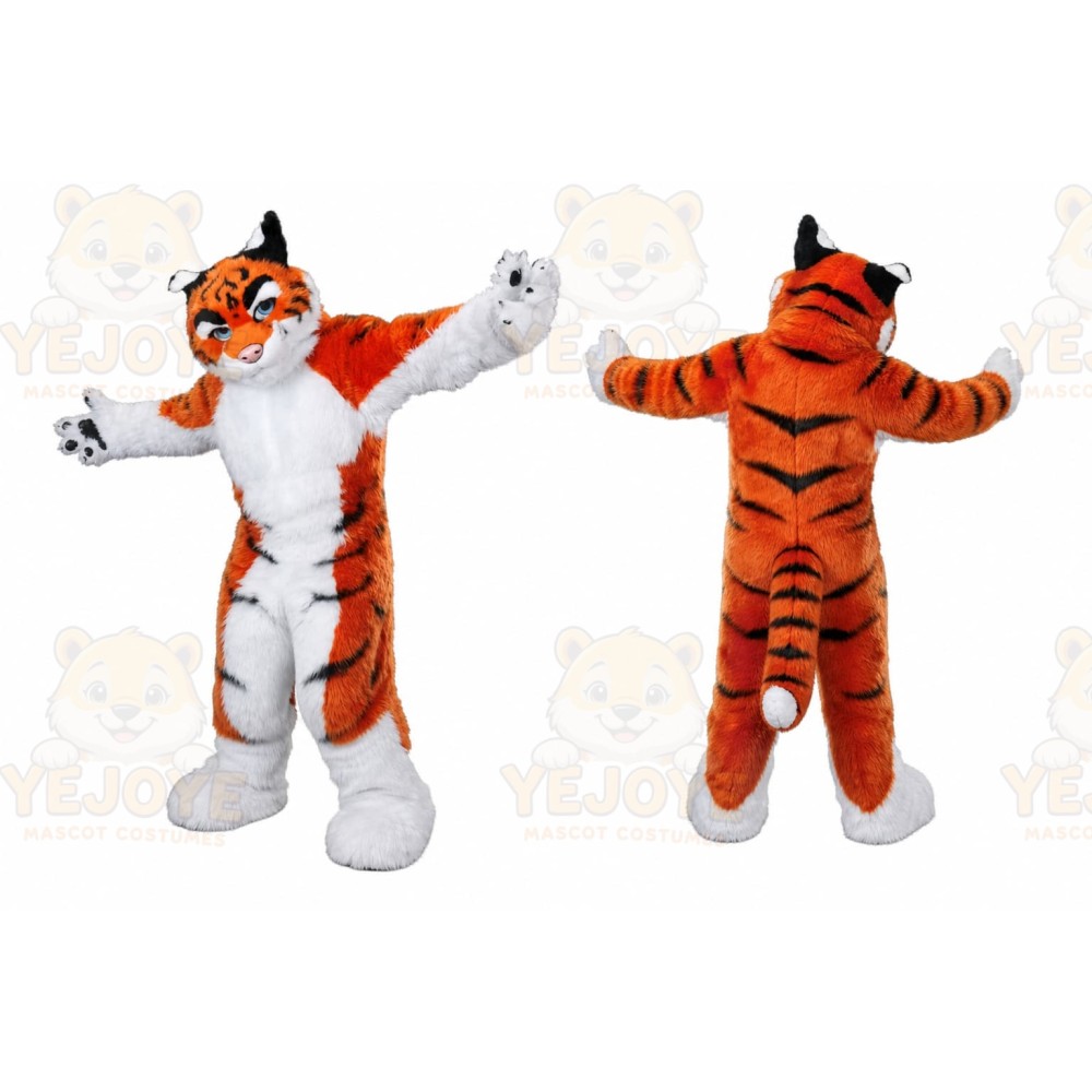 Orange Tiger Mascot Costume with Custom Logo