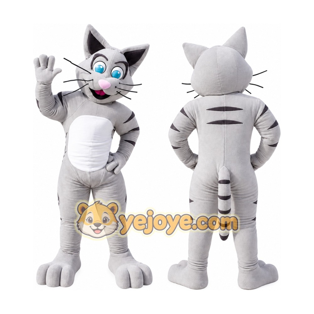 Gray Cat Mascot Costume with Custom Logo Gray Cat Mascot Costume with Custom Logo