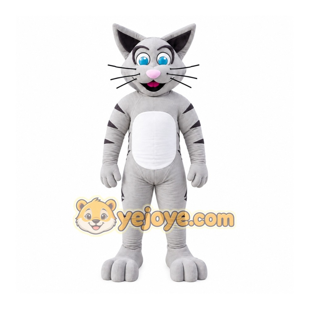 Gray Cat Mascot Costume with Custom Logo Gray Cat Mascot Costume with Custom Logo