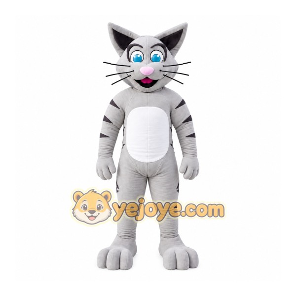 Gray Cat Mascot Costume with Custom Logo Gray Cat Mascot Costume with Custom Logo