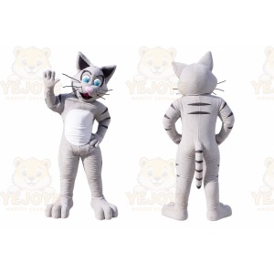 Gray Cat Mascot Costume with Custom Logo