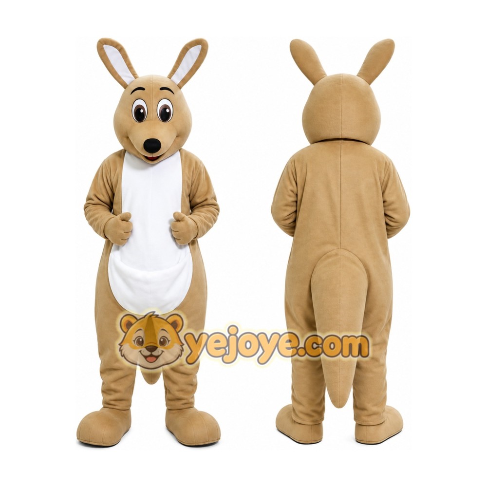 Tan Kangaroo Mascot Costume with Custom Logo