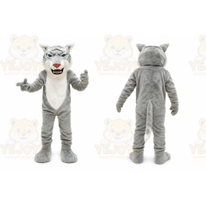 Gray Tiger Mascot Costume with Custom Logo