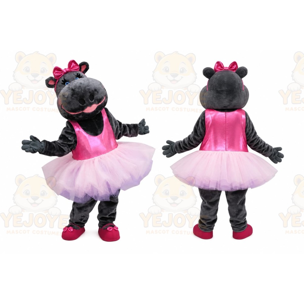 Black Hippo Mascot Costume with Custom Logo