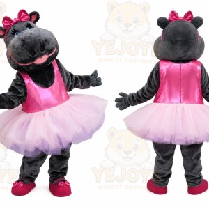 Black Hippo Mascot Costume with Custom Logo