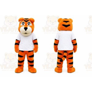 Orange Tiger Mascot Costume with Custom Logo