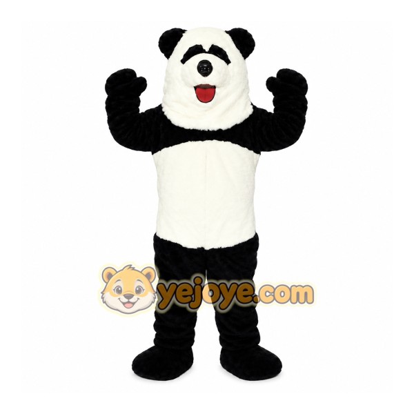 Black Panda Mascot Costume with Custom Logo