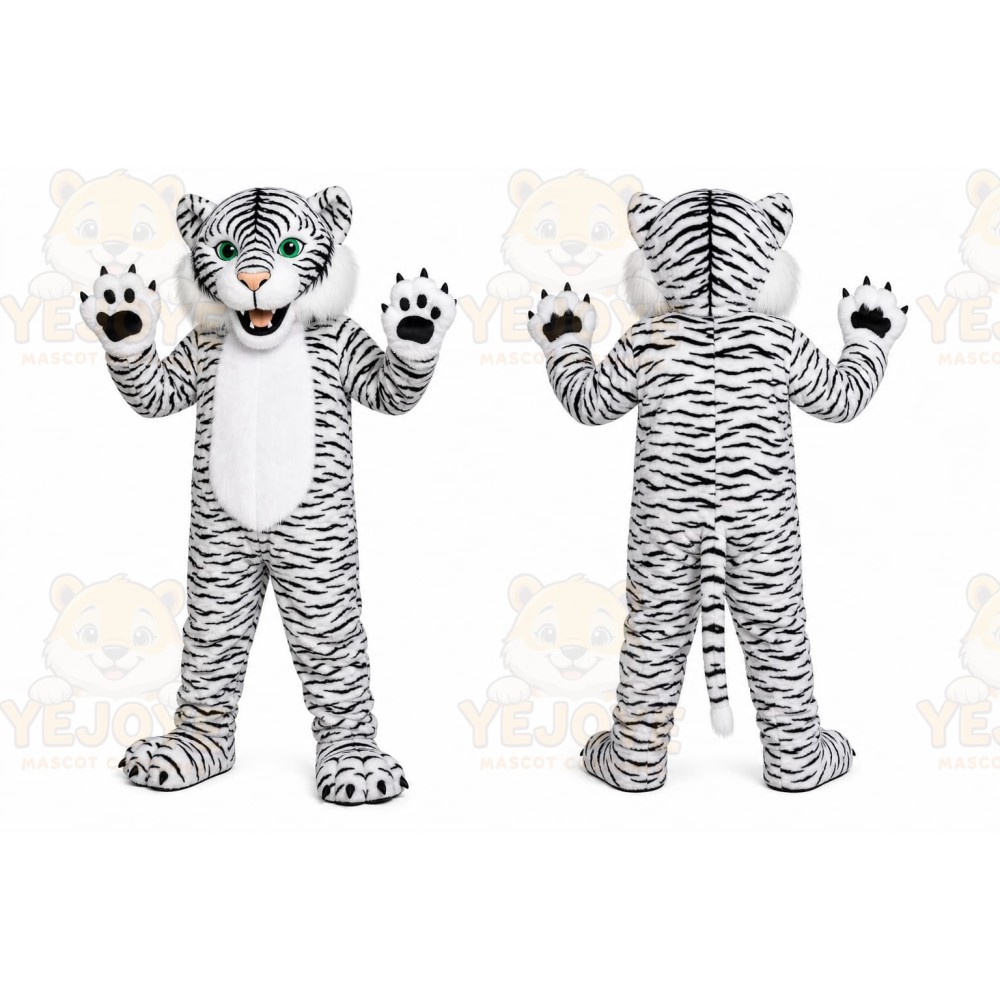 White Tiger Mascot Costume with Custom Logo
