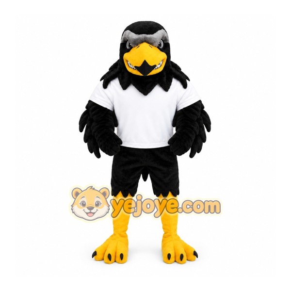 Black Eagle Mascot Costume with Custom Logo