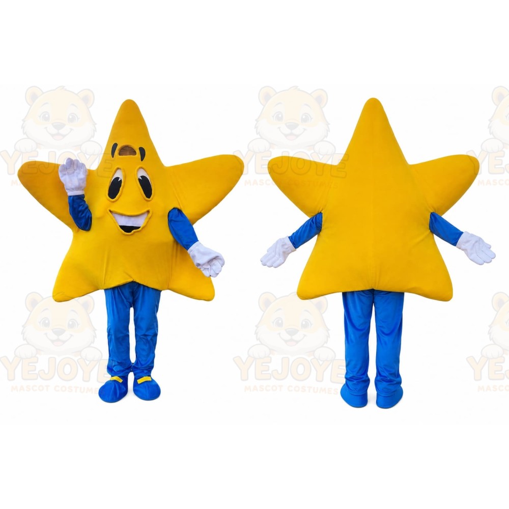 Yellow Star Mascot Costume with Custom Logo