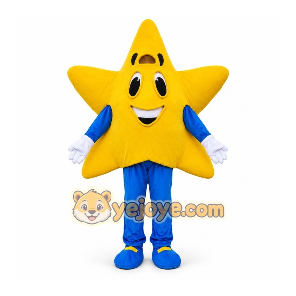 Yellow Star Mascot Costume with Custom Logo