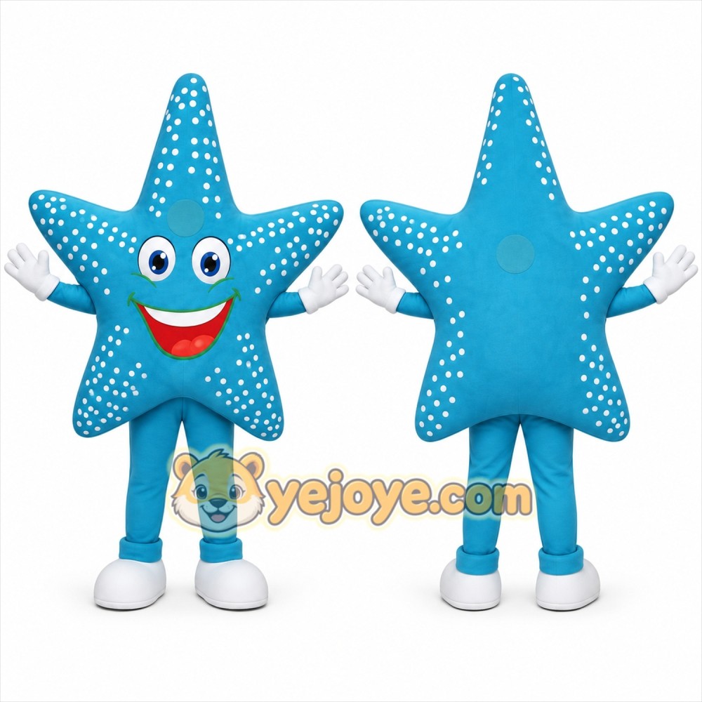 Blue Star Mascot Costume with Custom Logo Blue Star Mascot Costume with Custom Logo