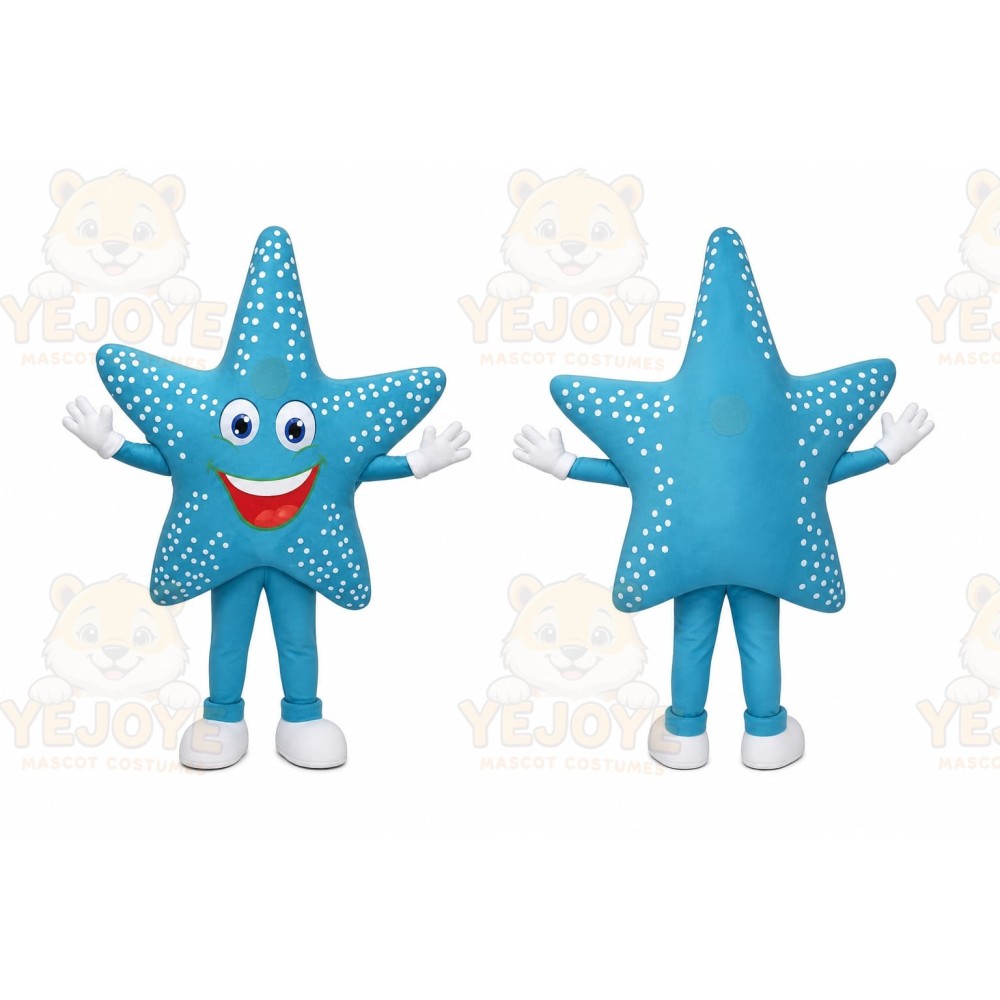 Blue Star Mascot Costume with Custom Logo