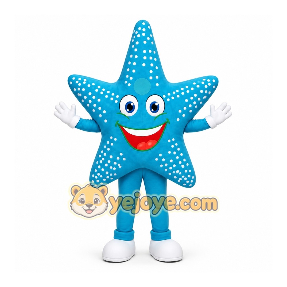 Blue Star Mascot Costume with Custom Logo Blue Star Mascot Costume with Custom Logo